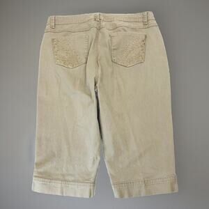 Hannah Jeans Ivory Womens 14 Missy Cropped Capri Cream Embroidered Bejeweled